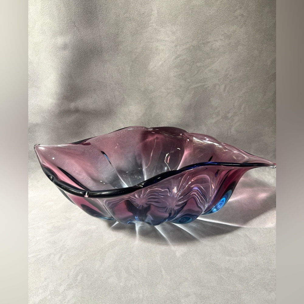 Mid-Century Modern Art Glass Bowl Purple Pink 17”
